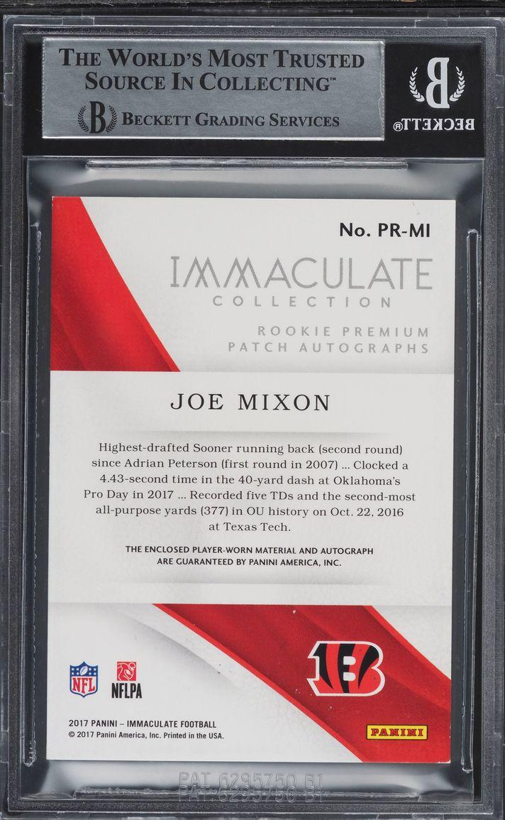 Back of 2020 Panini Immaculate Recollection '17 RPA Joe Mixon 1/1 #PRMI