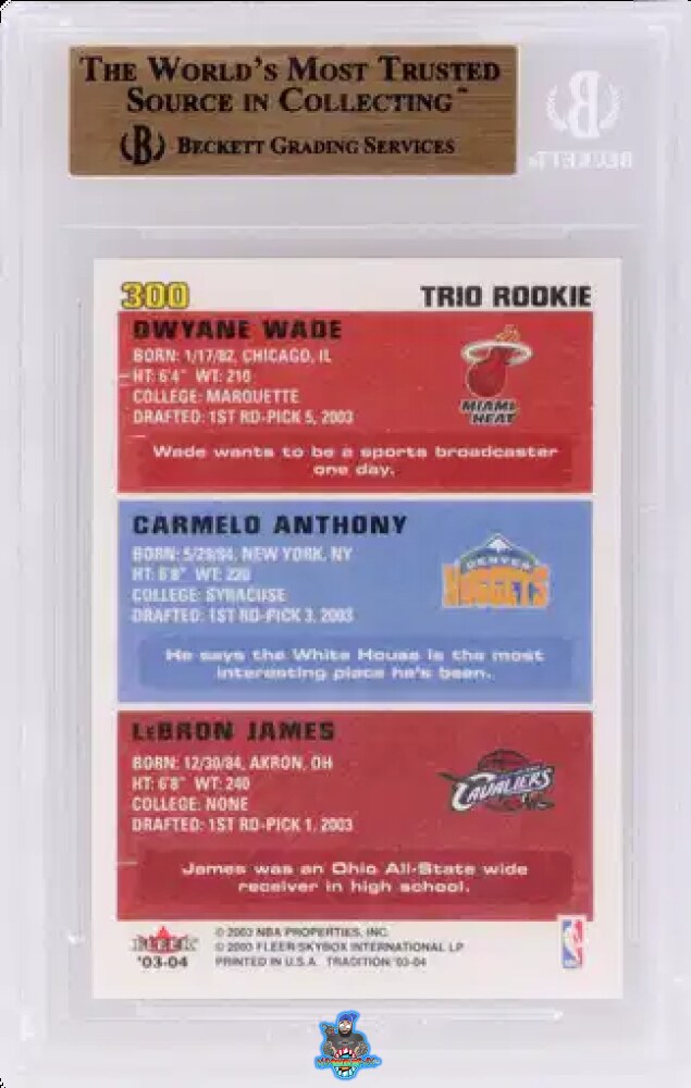 Back of 2003 Fleer Tradition Rookie Trio Carmelo Anthony/Dwyane Wade/Lebron James #300