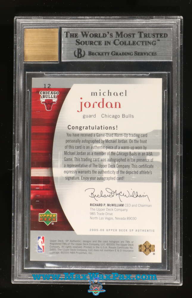 Back of 2005 SP Authentic Limited Warm Ups Autograph Michael Jordan #12 /100