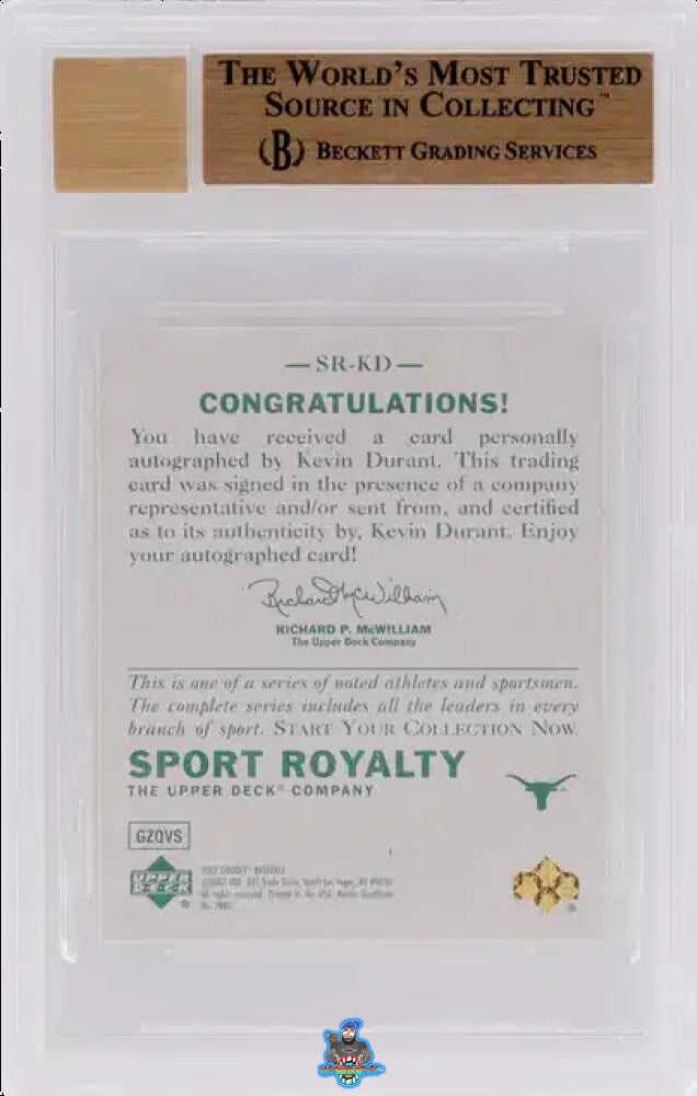Back of 2007 Upper Deck Goudey Sport Royalty Autograph Kevin Durant #KD