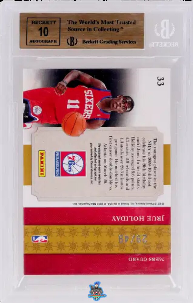 Back of 2009 Playoff National Treasures NBA Gear Dual Prime Signature Jrue Holiday #33 /49