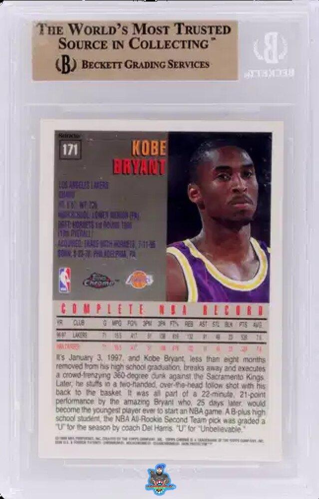 Back of 1997 Topps Chrome Refractor Kobe Bryant #171
