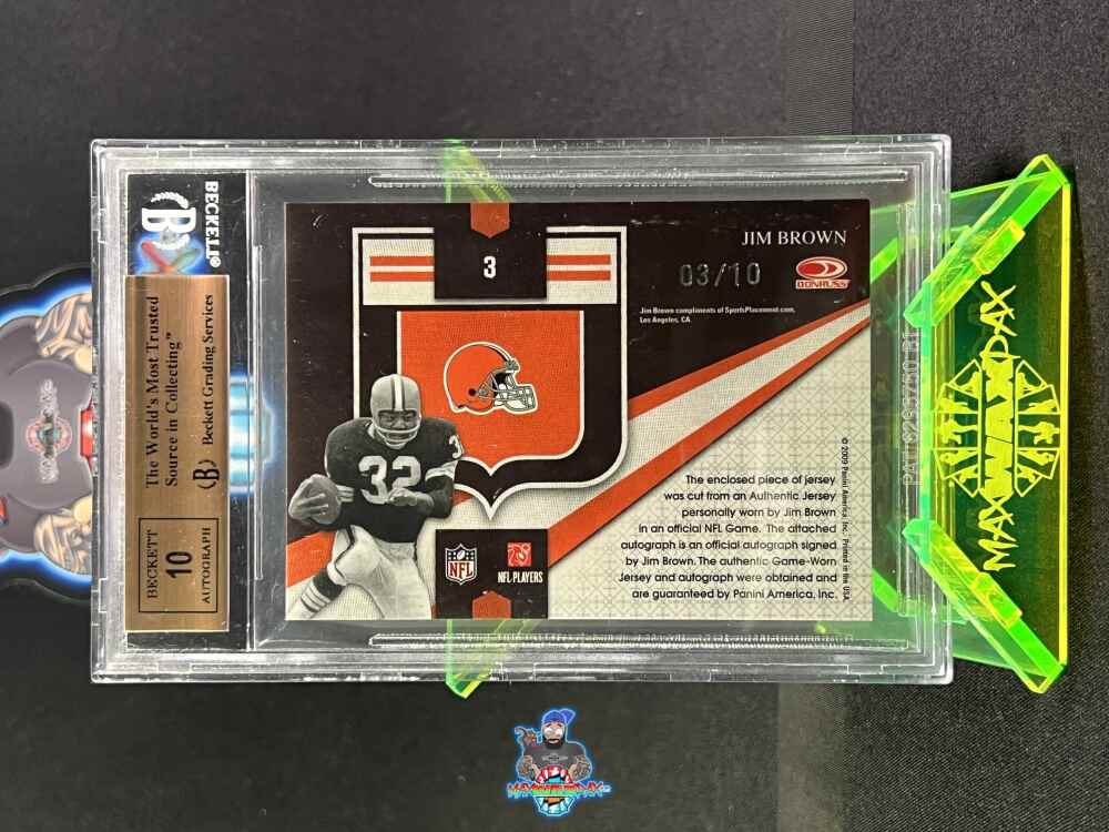 Back of 2009 National Treasures Retired Materials Jersey Number Signature Jim Brown #3 /10