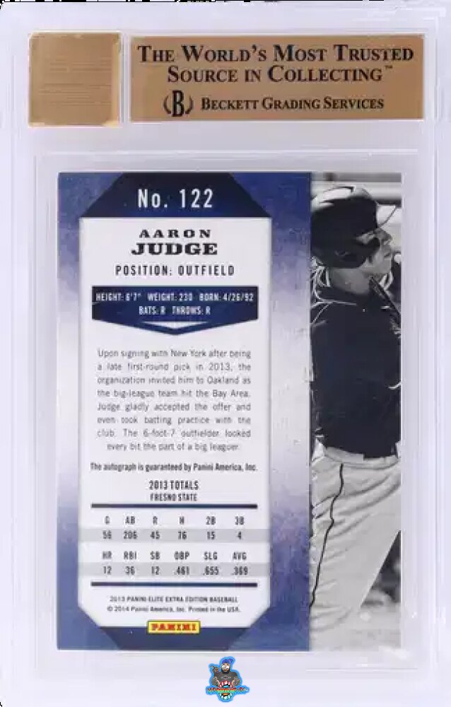 Back of 2013 Elite Extra Edition Aaron Judge #122 /599