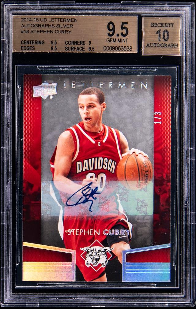 2014-15 Upper Deck Lettermen Autographs Silver #18 Stephen Curry Signed Card (#1/3) - BGS GEM MINT 9