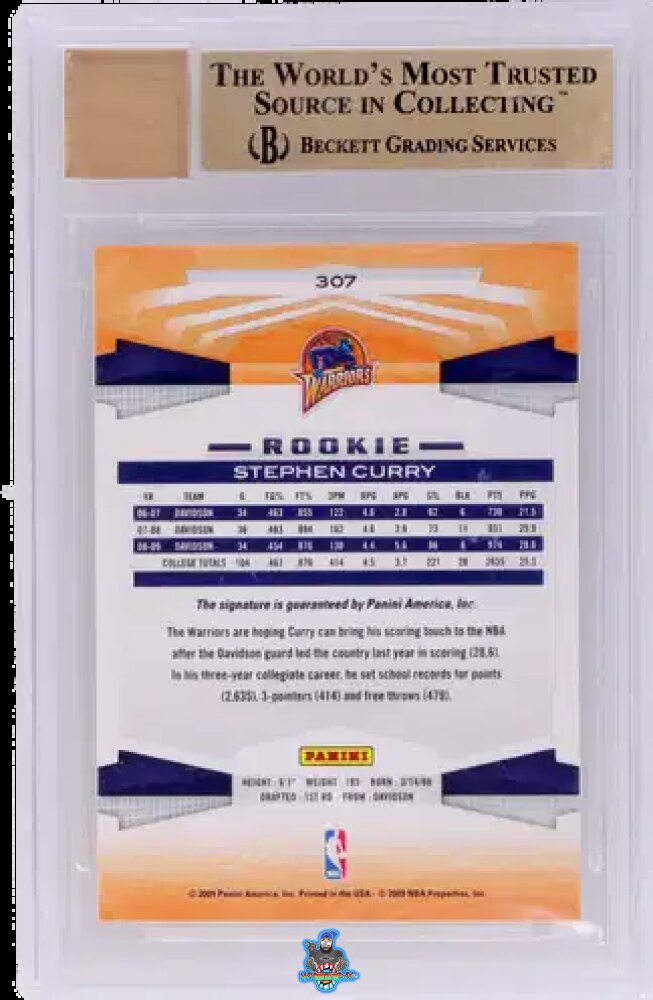 Back of 2009 Panini Inscriptions Stephen Curry #307