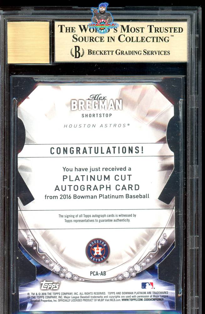 Back of 2016 Bowman Platinum Platinum Cut Autograph Alex Bregman #PCAAB /25