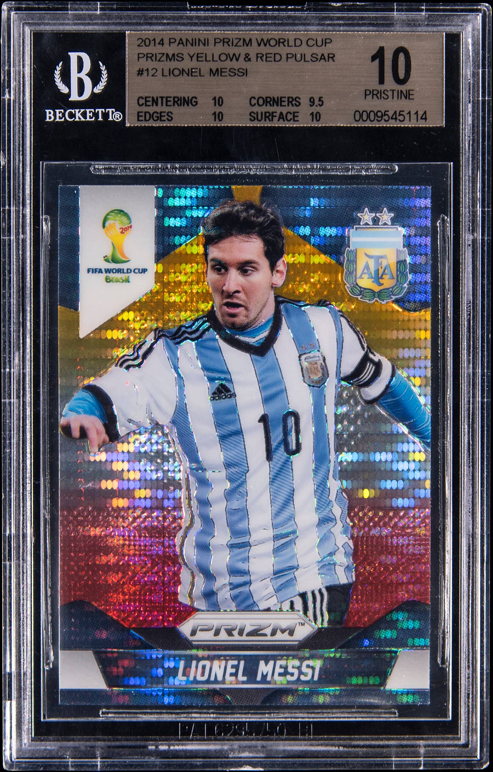 2014 Panini Prizm World Cup Yellow and Red Pulsar Prizm Lionel Messi #12