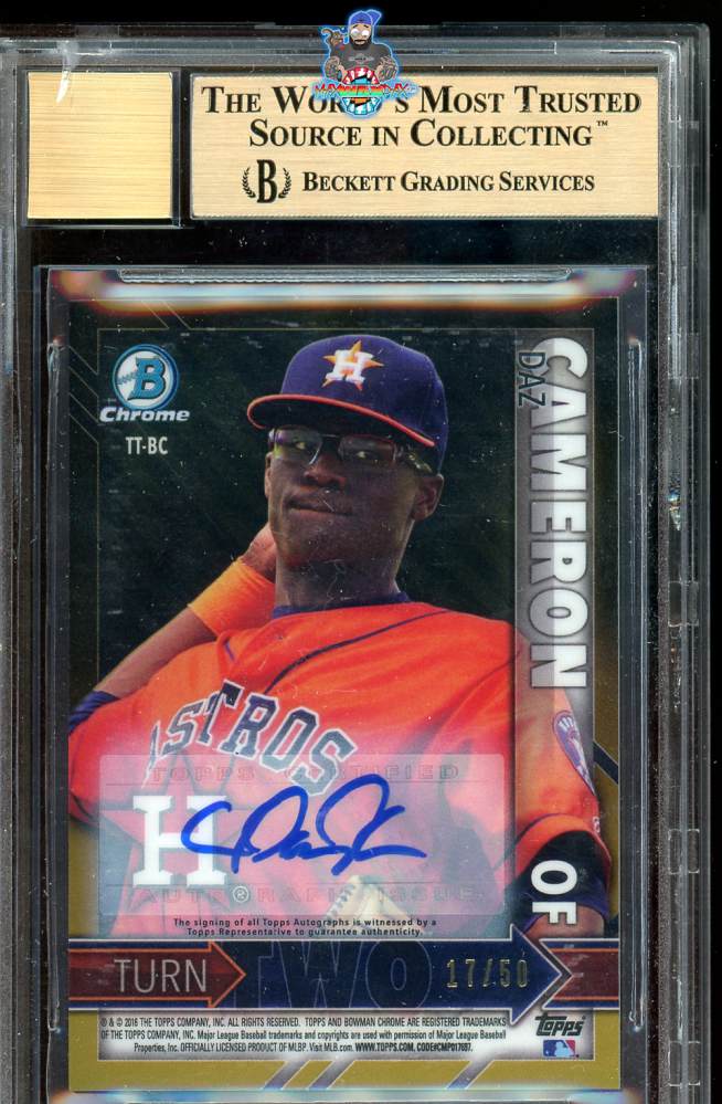Back of 2016 Bowman Chrome Turn Two Autographs Gold Alex Bregman/Daz Cameron #TTBC /50