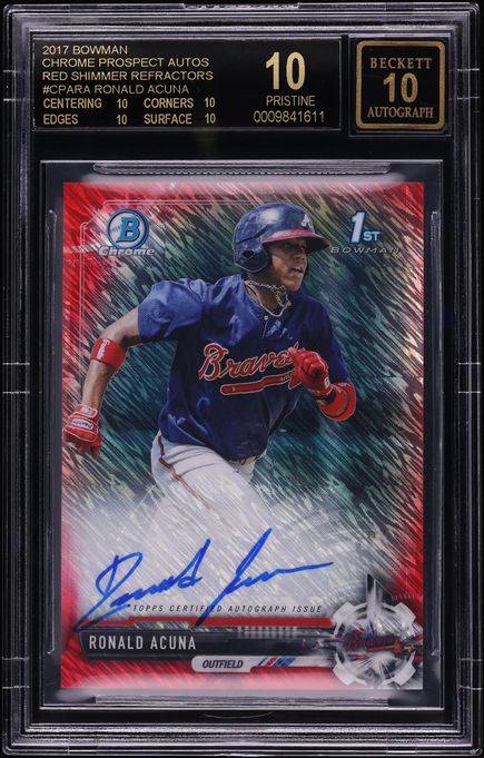 2017 Bowman Chrome Prospect Autograph Red Shimmer Refractor Ronald Acuna Jr. #CPARA /5