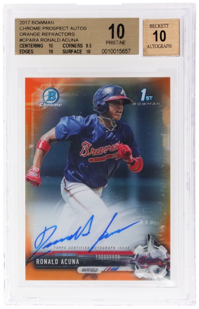 2017 Bowman Chrome Prospect Autograph Orange Refractor Ronald Acuna Jr #CPARA /25