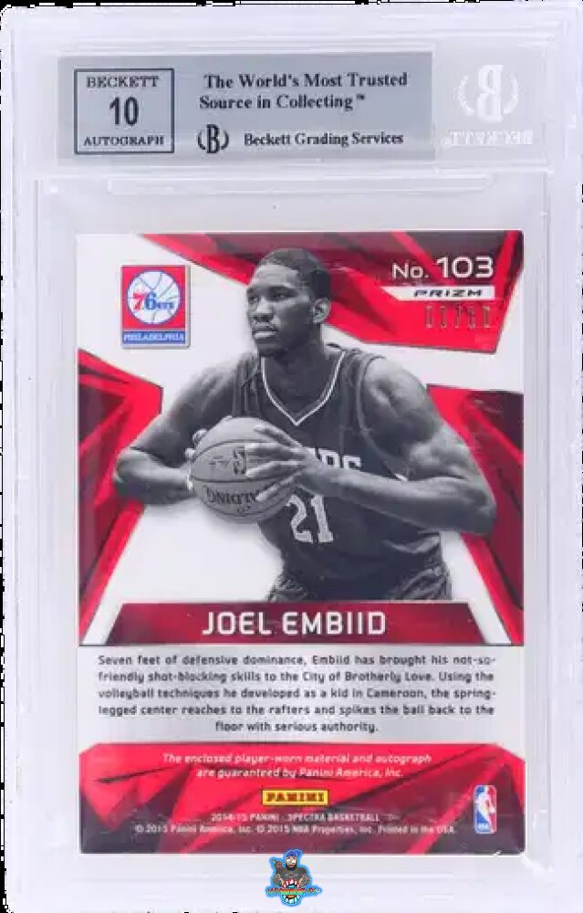 Back of 2014 Panini Spectra Gold Prizm Joel Embiid #103 /10
