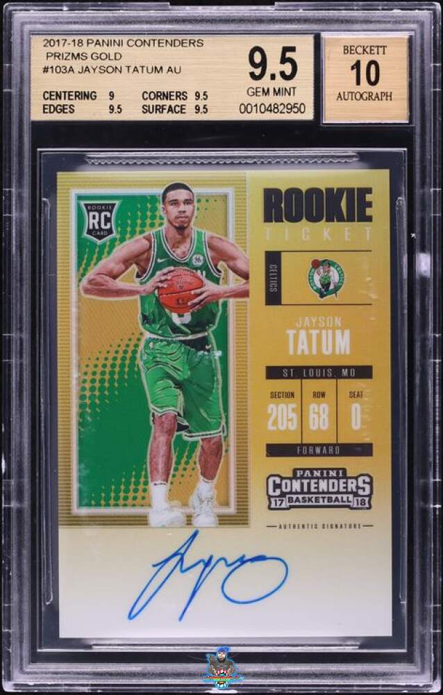 2017 Panini Contenders Rookie Ticket Vertical Autograph Gold Prizm Jayson Tatum #103A /10