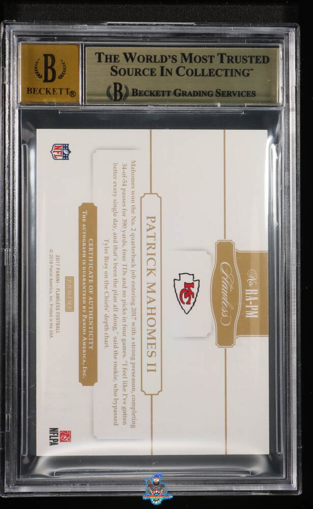 Back of 2017 Panini Flawless Rookie Autograph Patrick Mahomes II #RAPM /20