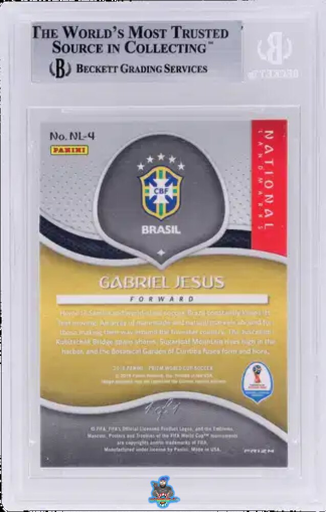 Back of 2018 Panini Prizm World Cup National Landmarks Scope Prizm Gabriel Jesus #NL-4 /1