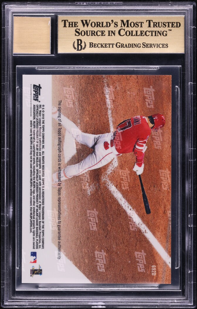 Back of 2018 Topps Now Autograph Red Shohei Ohtani #692D /10