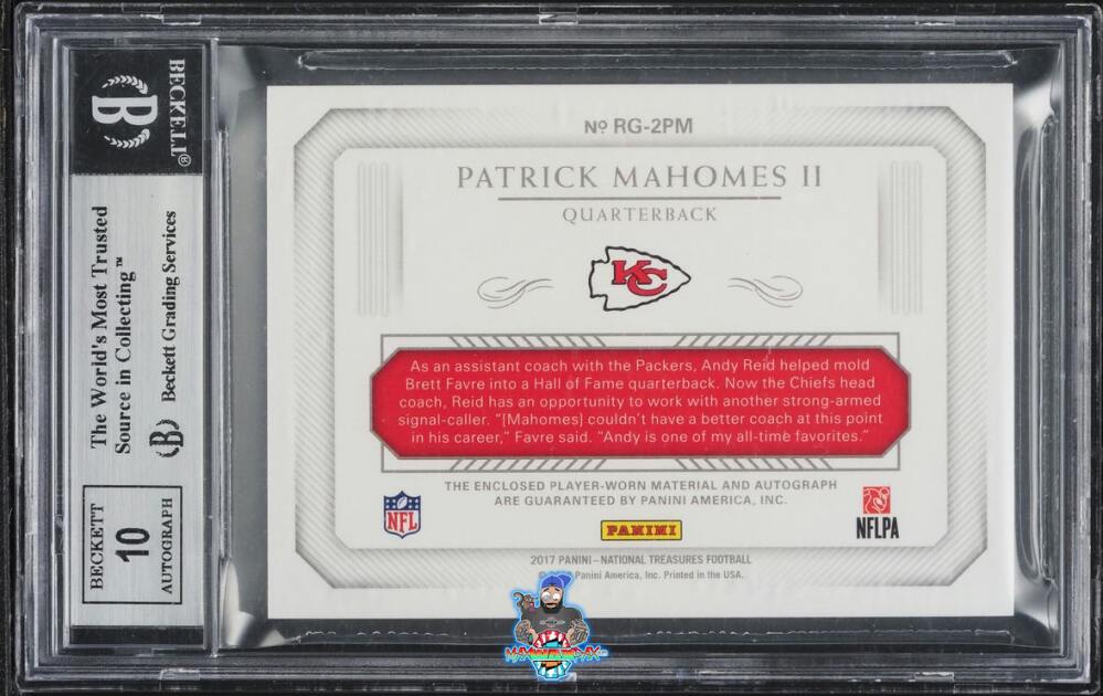 Back of 2017 National Treasures Rookie Glove Signature Patrick Mahomes II #RG-2PM /25