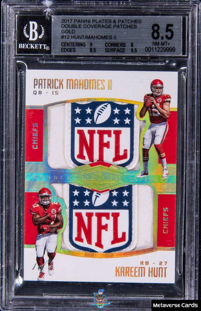 2017 Panini Plates and Patches Double Coverage Patches Gold Kareem Hunt/Patrick Mahomes II #12 /1