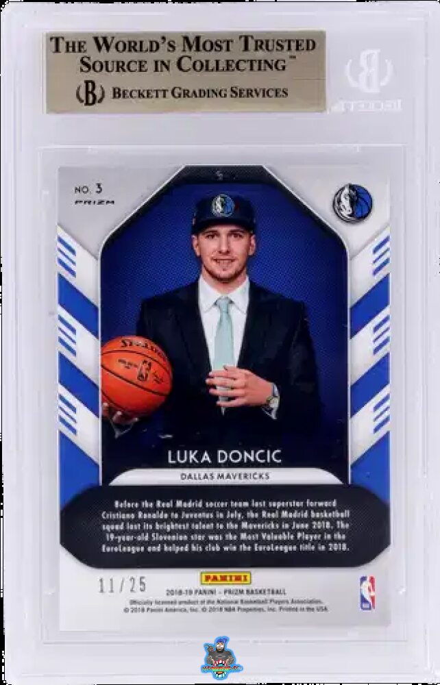 Back of 2018 Panini Prizm Luck of the Lottery Mojo Prizm Luka Doncic #3 /25