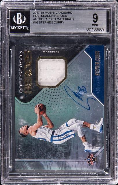 2017-18 Panini Vanguard Postseason Heroes #16 Stephen Curry Signed Relic Card (#20/25) - BGS MINT 9