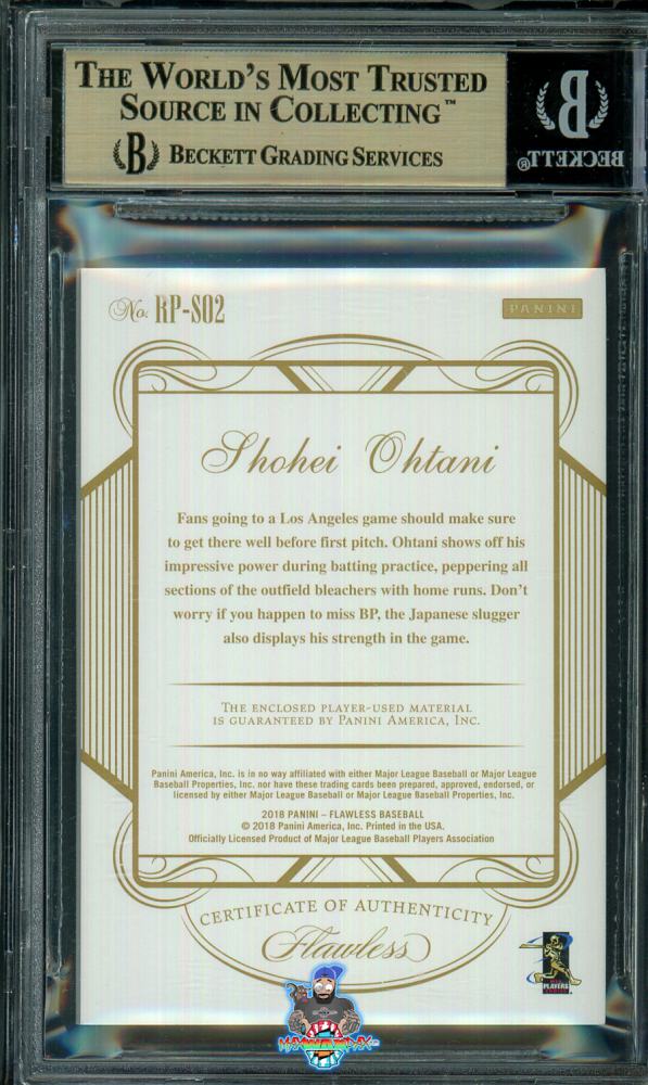 Back of 2018 Panini Flawless Rookie Patch Gold Shohei Ohtani #2 /7