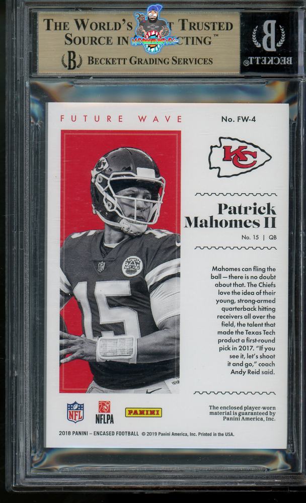 Back of 2018 Panini Encased Future Wave Material Diamond Patrick Mahomes II #4 /1