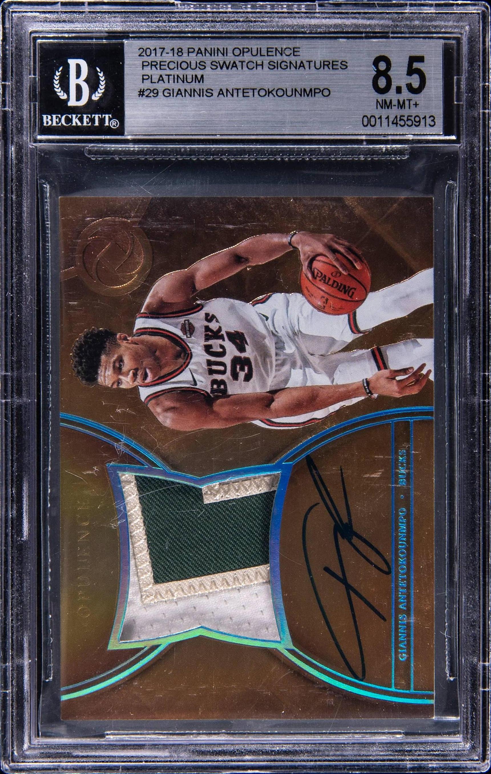 2017 Panini Opulence Precious Swatch Signatures Platinum Giannis Antetokounmpo #29 /1