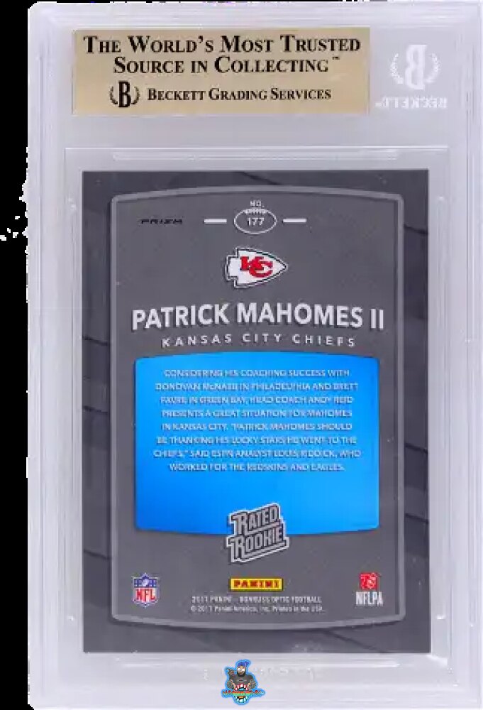 Back of 2017 Donruss Optic Rated Rookie Red and Yellow Patrick Mahomes II #177