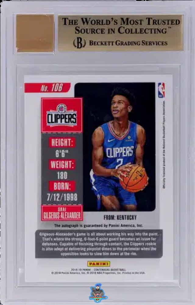 Back of 2018 Panini Contenders Ball High Variation Rookie Ticket Cracked Ice Shai Gilgeous-Alexander #106 /20