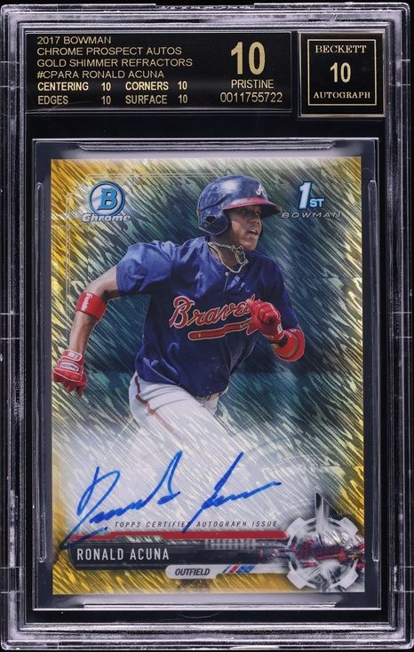 2017 Bowman Chrome Gold Shimmer Refractor Ronald Acuna PROSPECT /50 BGS 10 BLACK LABEL AUTO 10