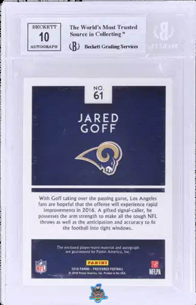 Back of 2016 Panini Preferred Silhouettes Super Prime Jared Goff #61 /1