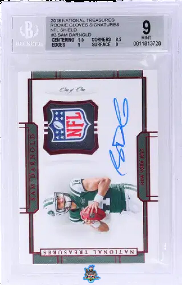 2018 National Treasures Rookie Gloves Signature NFL Shield Sam Darnold #3 /1