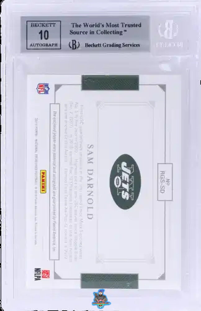 Back of 2018 National Treasures Rookie Gloves Signature NFL Shield Sam Darnold #3 /1