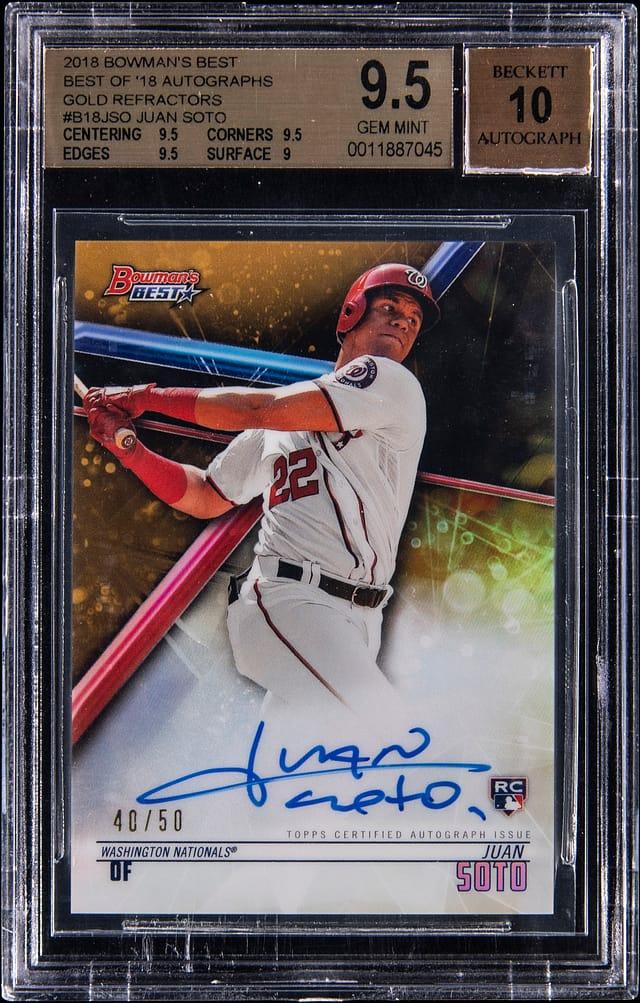 2018 Bowman's Best Best of '18 Autographs Gold Refractor Juan Soto #B18JSO /50