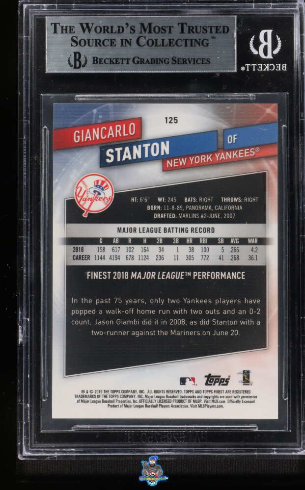 Back of 2019 Finest Superfractor Giancarlo Stanton #125 /1