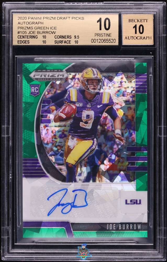 2020 Panini Prizm Draft Picks Autograph Green Ice Prizm Joe Burrow #105 /18