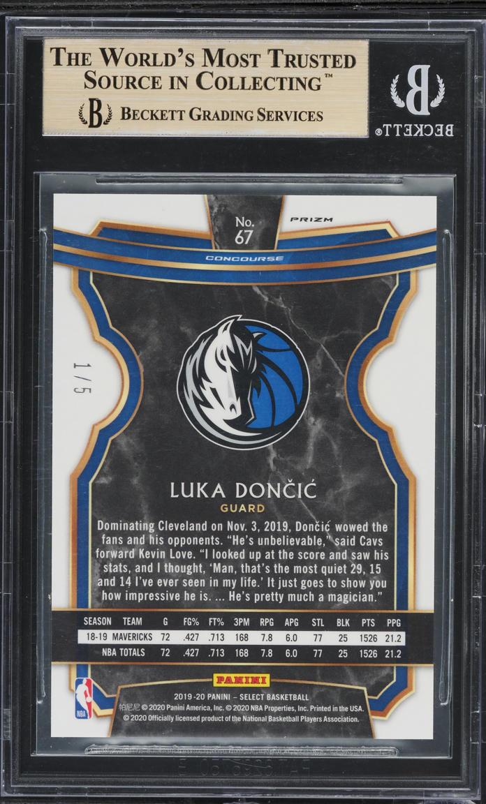 Back of 2019 Panini Select Prizms Green Luka Doncic #67 /5