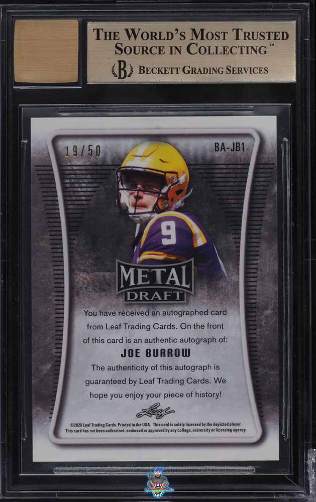 Back of 2020 Leaf Metal Draft Prismatic Wave Silver Joe Burrow #BAJB1 /50