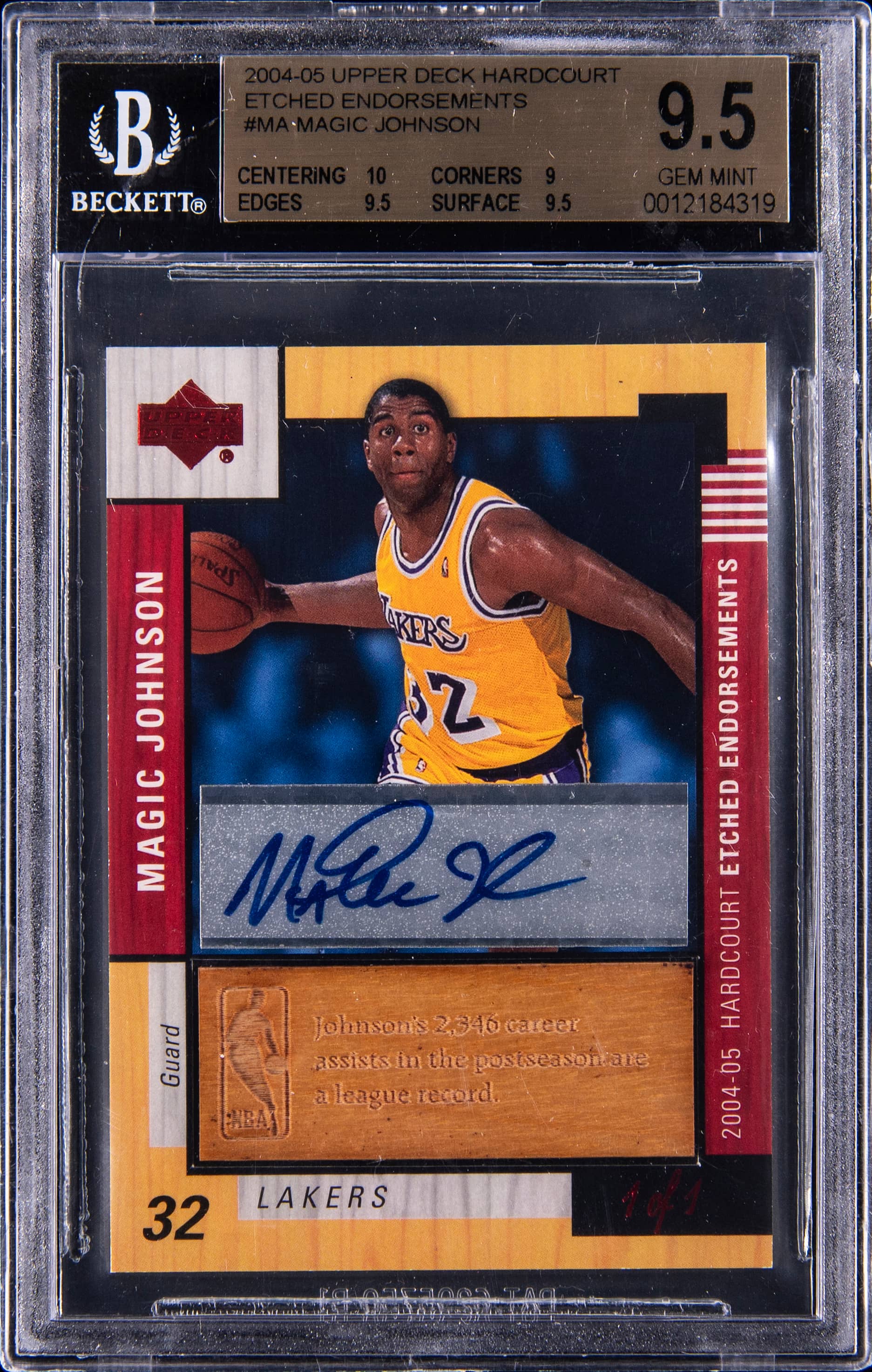 2004 Upper Deck Hardcourt Etched Endorsements Magic Johnson #MA /1