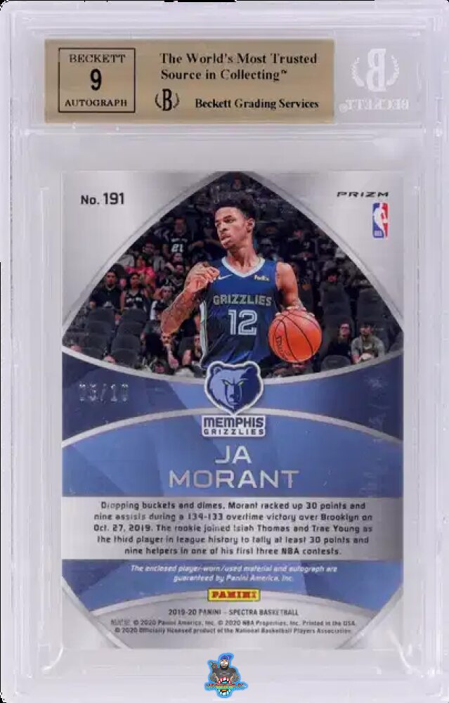 Back of 2019 Panini Spectra Gold Ja Morant #191 /10