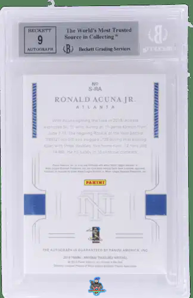Back of 2019 National Treasures Retro Signature Platinum Ronald Acuna Jr. #SRA /1
