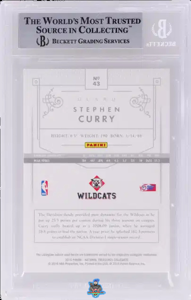 Back of 2016 National Treasures Collegiate Red Stephen Curry #43 /49