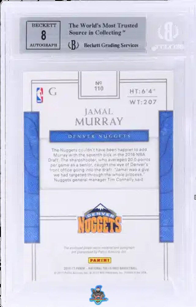 Back of 2016 National Treasures Rookie Patch Autograph Jamal Murray #110 /99