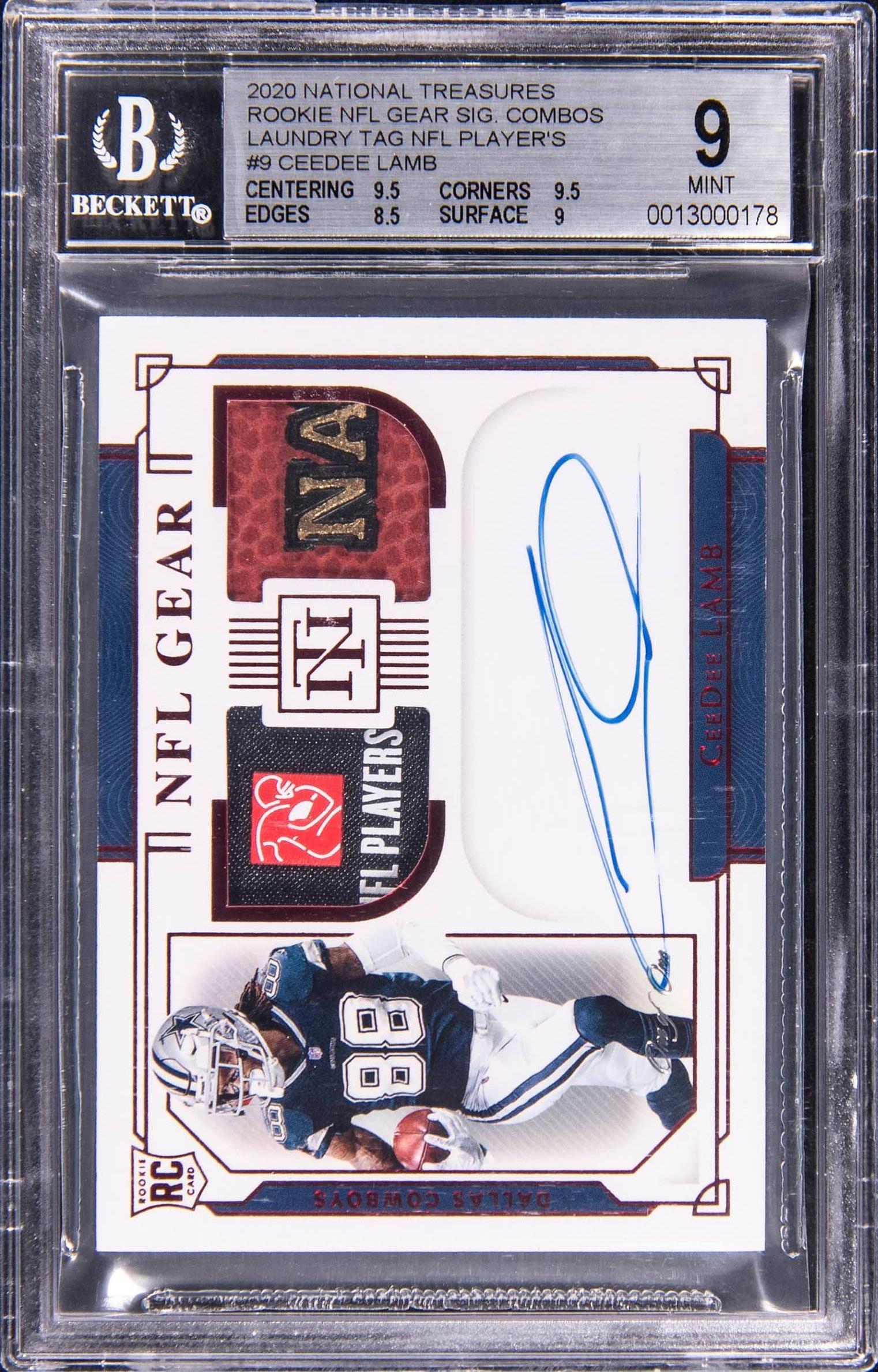 2020 National Treasures Rookie NFL Gear Signature Combos Laundry Tag NFL Player's Ceedee Lamb #9 /1
