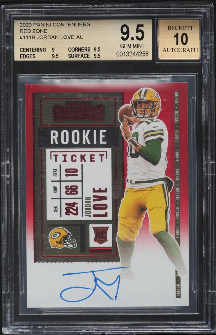2020 Panini Contenders Team Helmet Variation Rookie Ticket Autograph Red Zone Jordan Love #111B