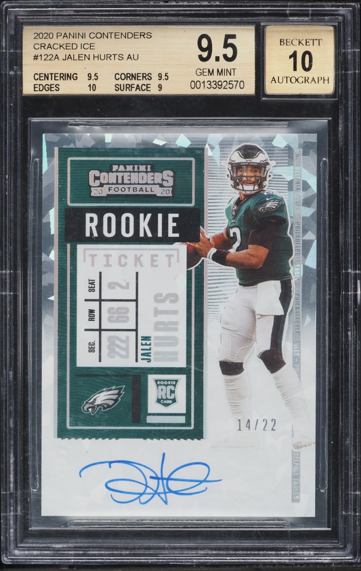 2020 Panini Contenders Rookie Ticket Autograph Cracked Ice Jalen Hurts #122A /22