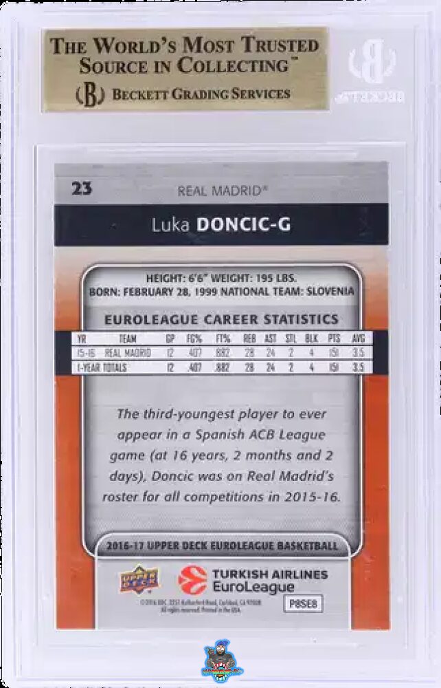 Back of 2016 Upper Deck Turkish Airlines Euroleague Rainbow Luka Doncic #23
