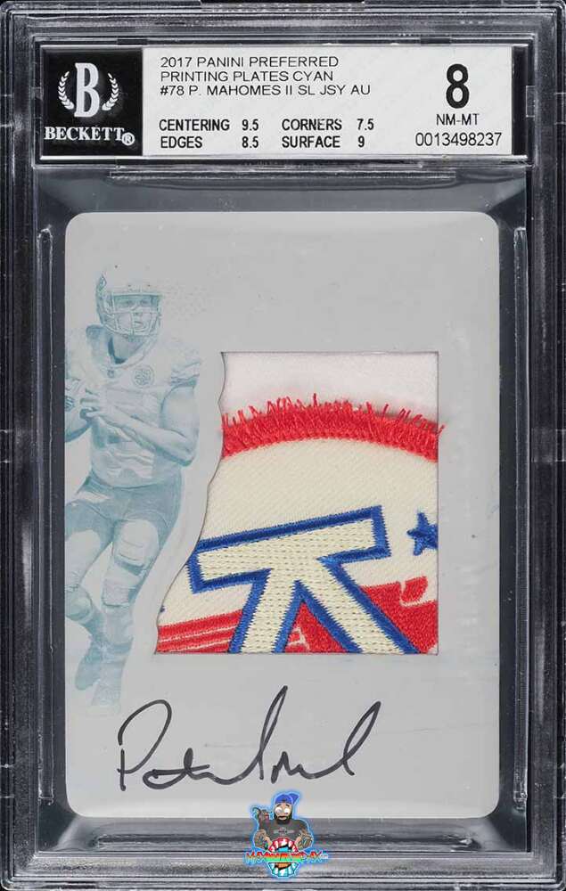 2017 Panini Preferred Patch Autograph Printing Plate Cyan Patrick Mahomes II #78 /1