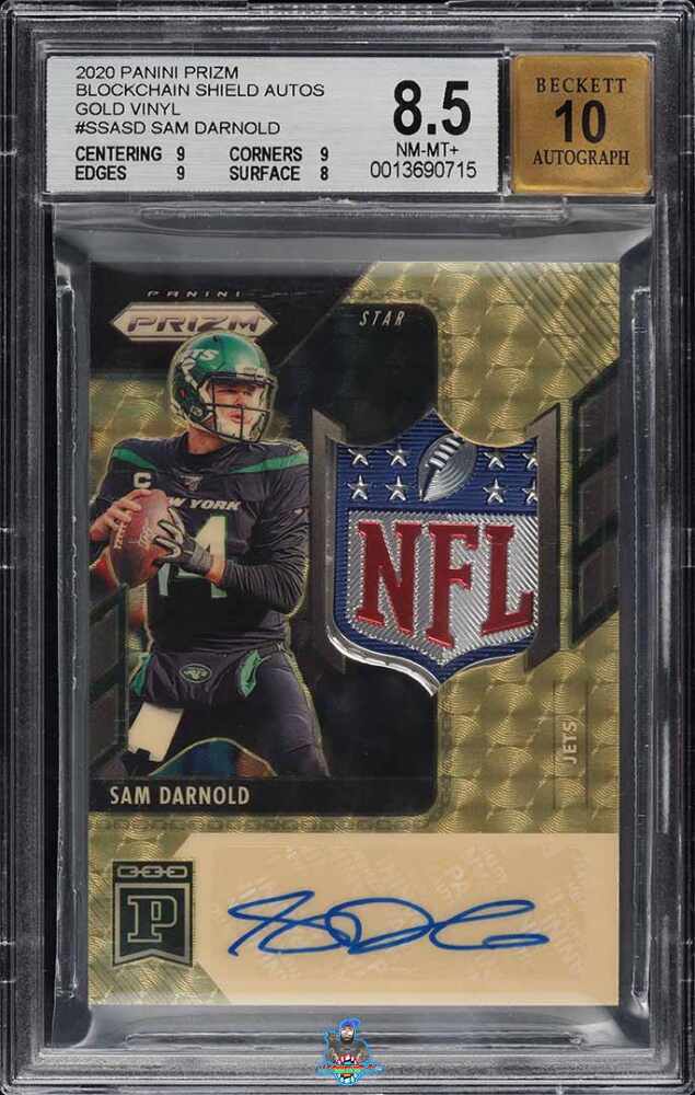 2020 Panini Prizm Blockchain Shield Autographs Gold Vinyl Sam Darnold #SSASD