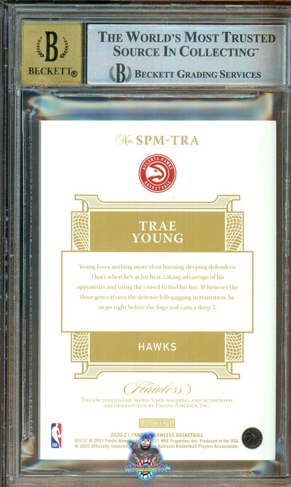 Back of 2020 Panini Flawless Signature Prime Materials Platinum Trae Young #24 /1